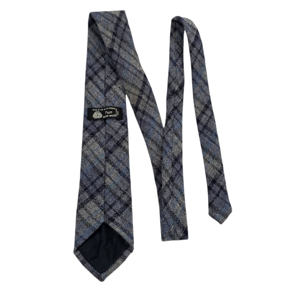 Pure New Wool Plaid Mens Necktie Woven in UK Blue Grey Plaid‎ Luxury Preppy